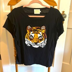 Ladies Jennifer Moore Black Tiger Sequin T-Shirt